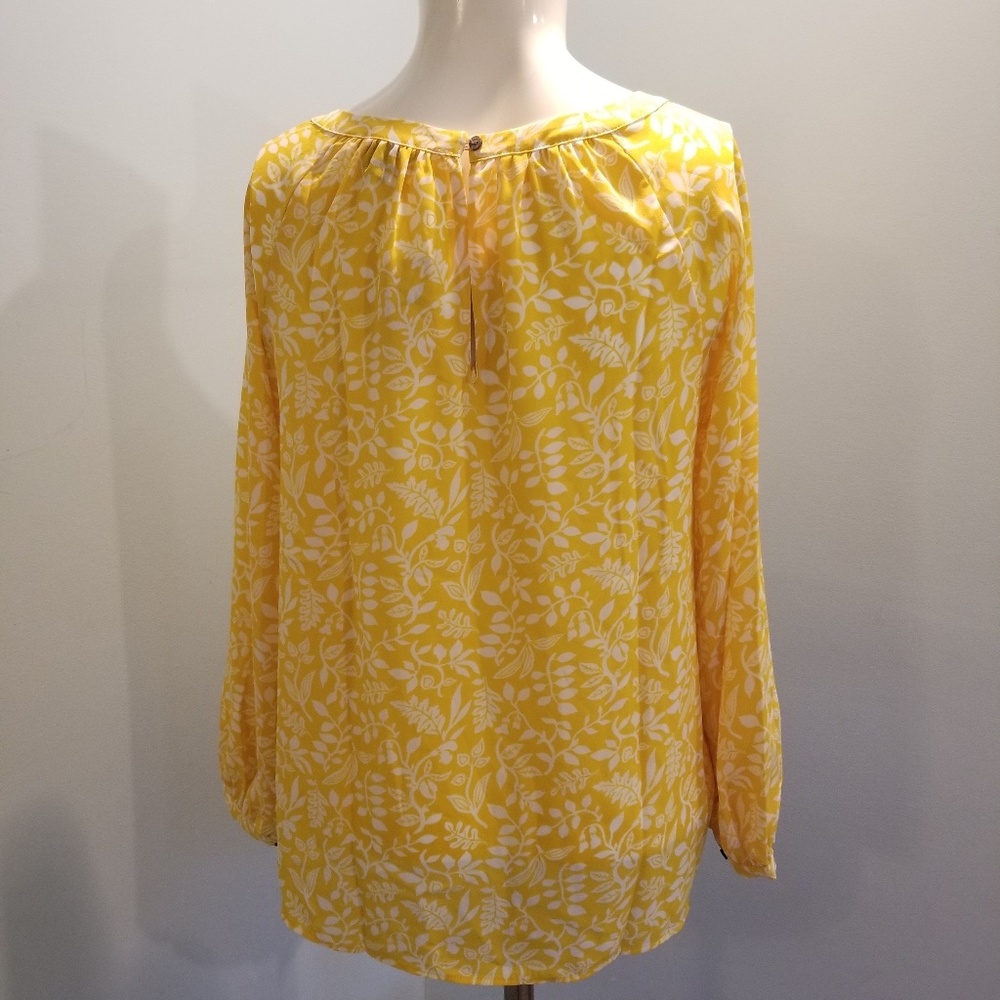 Ann Taylor Boat Neck Blouse Yellow Print MP - Picture 2 of 7
